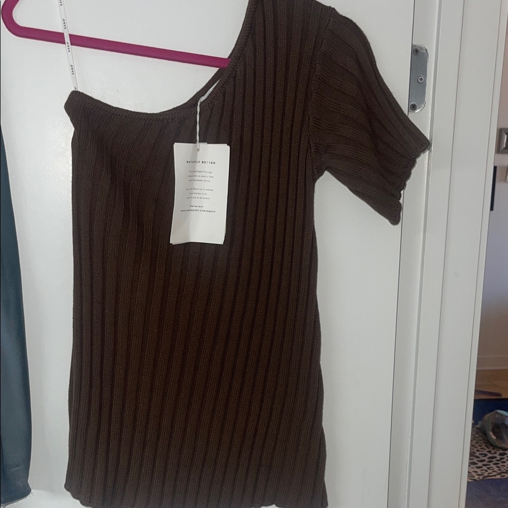 NWT Sabo one shoulder brown sweater 100% cotton